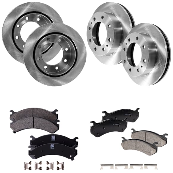 4-Wheel Set Front and Rear Brake Disc and Pad Kit, Plain Surface 8 Lugs Front-324.87 mm/Rear-329.95 mm Ceramic Pro-Line Series, Includes (4) Brake Disc and (2) Brake Pad Set