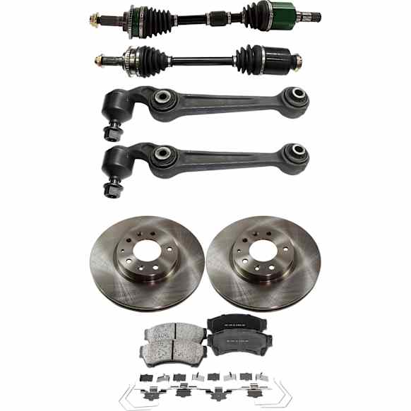 7-Piece Kit Front, Driver and Passenger Side Axle Assembly - New 7-Piece Kit, 2.3L, 4Cyl, Includes (2) Brake Disc, (1) Brake Pad Set, (2) Control Arm and (2) Axle Assembly