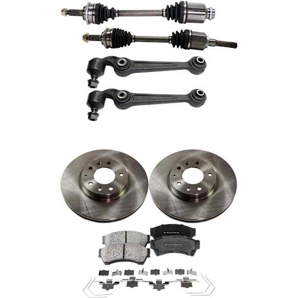 7-Piece Kit Front, Driver and Passenger Side Axle Assembly - New 7-Piece Kit, 2.5L, 4Cyl, Includes (2) Brake Disc, (1) Brake Pad Set, (2) Control Arm and (2) Axle Assembly