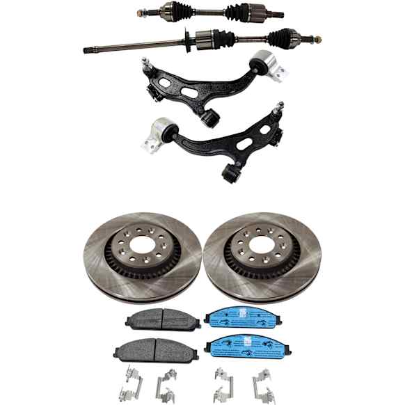 8-Piece Kit Front Axle Assembly with Brake Discs, Brake Pad Set, and Control Arms, FWD