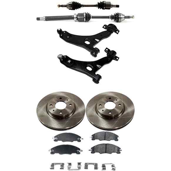 7-Piece Kit Front, Driver and Passenger Side Axle Assembly - New 7-Piece Kit, 2.0L, 4Cyl, Includes (2) Brake Disc, (1) Brake Pad Set, (2) Control Arm and (2) Axle Assembly