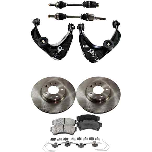 7-Piece Kit Front, Driver and Passenger Side Axle Assembly - New 7-Piece Kit, 2.5L, 4Cyl, Includes (2) Brake Disc, (1) Brake Pad Set, (2) Control Arm and (2) Axle Assembly