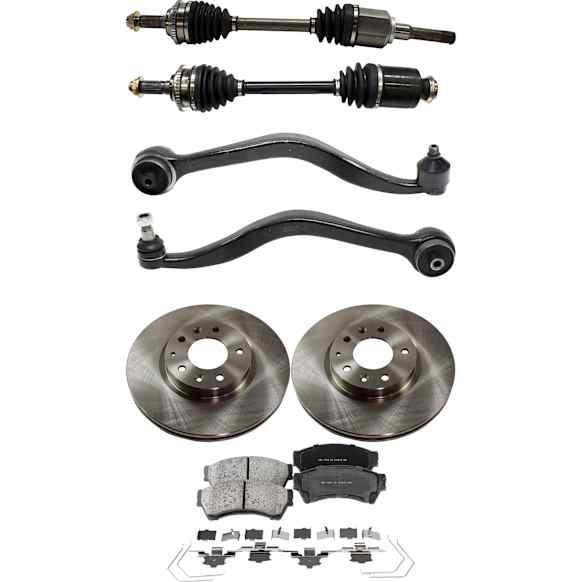 7-Piece Kit Front, Driver and Passenger Side Axle Assembly - New 7-Piece Kit, 2.5L, 4Cyl, Includes (2) Brake Disc, (1) Brake Pad Set, (2) Control Arm and (2) Axle Assembly