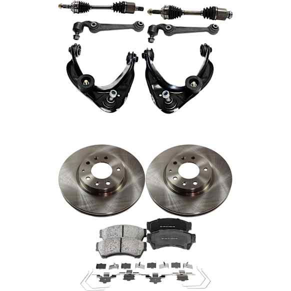 9-Piece Kit Front, Driver and Passenger Side Axle Assembly - New 9-Piece Kit, 3.0L, 6Cyl, Includes (2) Brake Disc, (1) Brake Pad Set, (4) Control Arm and (2) Axle Assembly