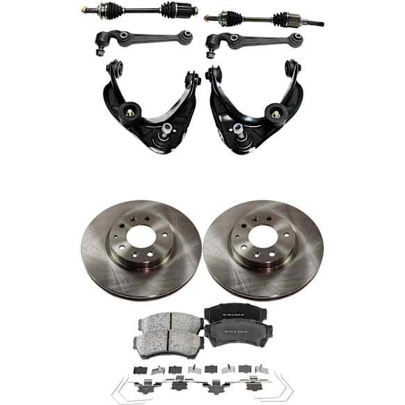 9-Piece Kit Front, Driver and Passenger Side Axle Assembly - New 9-Piece Kit, 2.5L, 4Cyl, Includes (2) Brake Disc, (1) Brake Pad Set, (4) Control Arm and (2) Axle Assembly