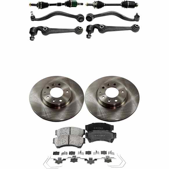 9-Piece Kit Front, Driver and Passenger Side Axle Assembly - New 9-Piece Kit, 2.3L, 4Cyl, Includes (2) Brake Disc, (1) Brake Pad Set, (4) Control Arm and (2) Axle Assembly