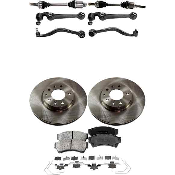 9-Piece Kit Front, Driver and Passenger Side Axle Assembly - New 9-Piece Kit, 2.5L, 4Cyl, Includes (2) Brake Disc, (1) Brake Pad Set, (4) Control Arm and (2) Axle Assembly