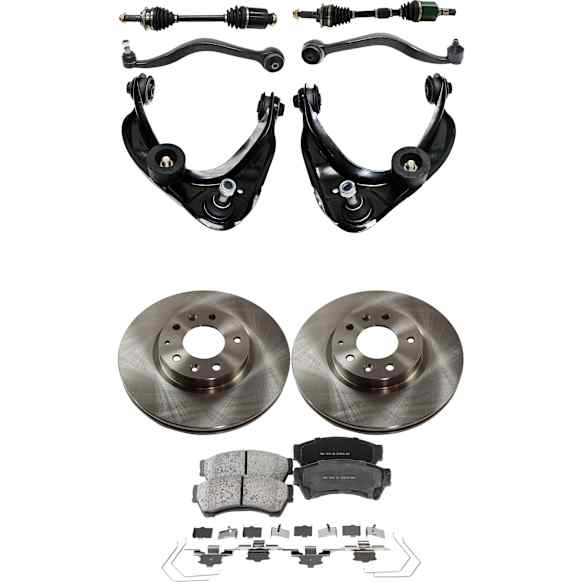 9-Piece Kit Front, Driver and Passenger Side Axle Assembly - New 9-Piece Kit, 2.3L, 4Cyl, Includes (2) Brake Disc, (1) Brake Pad Set, (4) Control Arm and (2) Axle Assembly