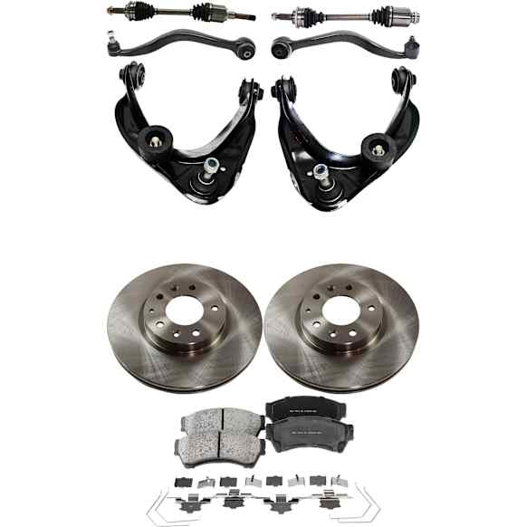 9-Piece Kit Front, Driver and Passenger Side Axle Assembly - New 9-Piece Kit, 2.5L, 4Cyl, Includes (2) Brake Disc, (1) Brake Pad Set, (4) Control Arm and (2) Axle Assembly