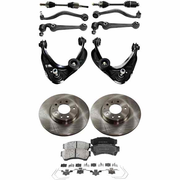 11-Piece Kit Front, Driver and Passenger Side Axle Assembly - New 11-Piece Kit, 2.5L, 4Cyl, Includes (2) Brake Disc, (1) Brake Pad Set, (6) Control Arm and (2) Axle Assembly