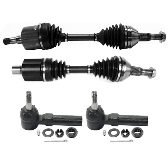 4-Piece Kit Front, Driver and Passenger Side Axle Assembly, New, Includes (2) Axle Assembly and (1) Tie Rod End