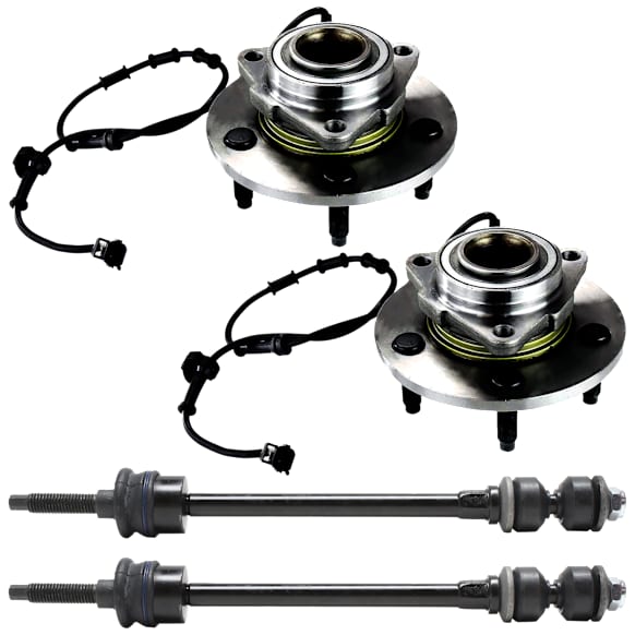 2-Wheel Set Front, Driver and Passenger Side Wheel Hub, 5 Lugs, With Bearing, With Sensor, 4WD, includes (2) Sway Bar Link and (2) Wheel Hub