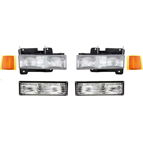 6-Piece Kit Driver and Passenger Side Halogen Headlight, With bulb(s), OE Replacement, Includes (2) Headlight, (2) Turn Signal Light and (2) Side Marker