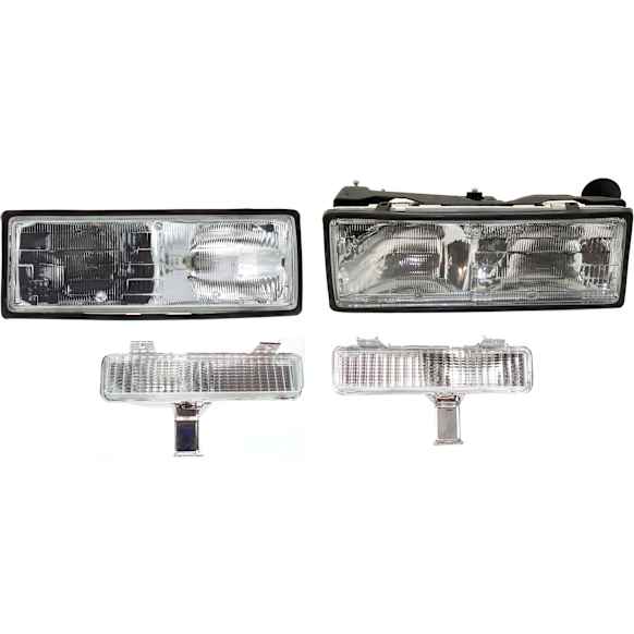 4-Piece Kit Driver and Passenger Side Halogen Headlight, With bulb(s), Mounts on Bumper, OE Replacement, Includes (2) Headlight and (2) Turn Signal Light