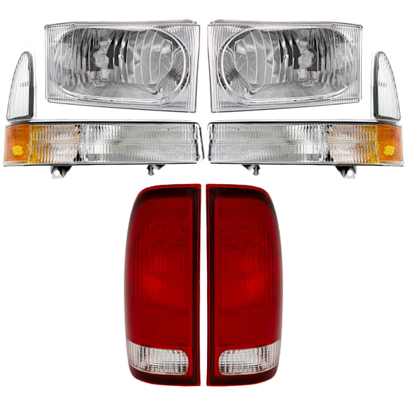 2002 Ford F-250 Super Duty - 6-Piece Kit Driver and Passenger Side Halogen Headlight, With bulb(s), OE Replacement,  Includes (2) Corner Light, (2) Headlight, and (2) Tail Light