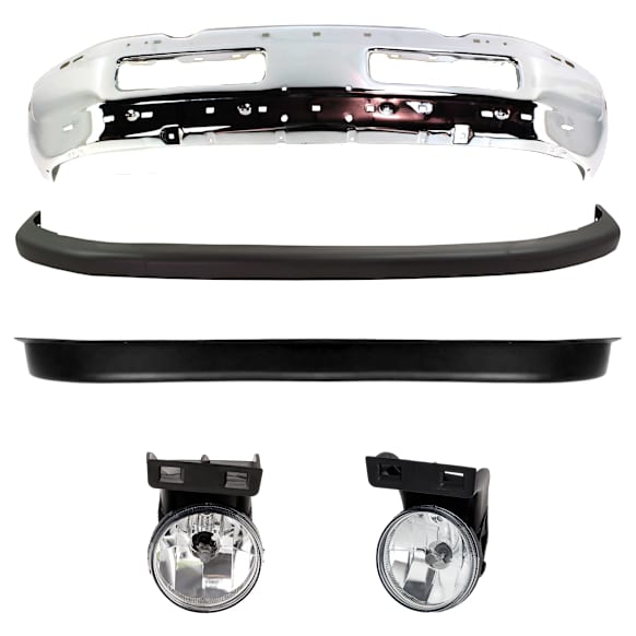 5-Piece Kit, Front Bumper, Chrome, Includes (1) Bumper, (2) Bumper Cover, and (2) Fog Light