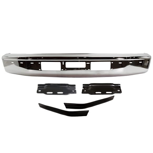 5-Piece Kit, Front, Driver and Passenger Side Bumper, Chrome, Includes (1) Bumper, (2) Bumper Bracket, and (2) Bumper Trim