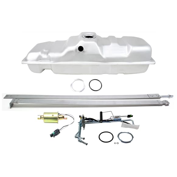 4-Piece Kit Galvanized Steel Fuel Tank, 25 gallons / 95 liters Includes (1) Fuel Pump, (1) Fuel Sending Unit, (1) Fuel Tank, and (1) Fuel Tank Strap