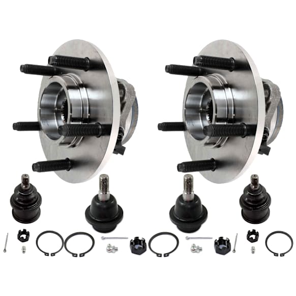 2-Wheel Set Front, Driver and Passenger Side, Upper and Lower Wheel Hub, 5 Lugs, With Bearing, With Sensor, 4WD, Includes (2) Wheel Hub and (4) Ball Joint