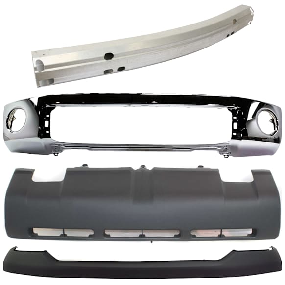 4-Piece Kit, Front Bumper, Chrome, Includes (1) Bumper, (1) Bumper Cover, (1) Bumper Reinforcement, and (1) Valance