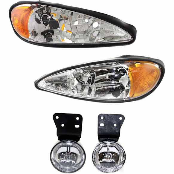 2004 Pontiac Grand Am - 4-Piece Kit Driver and Passenger Side Halogen Headlight, With bulb(s), OE Replacement,  Includes (2) Fog Light and (2) Headlight