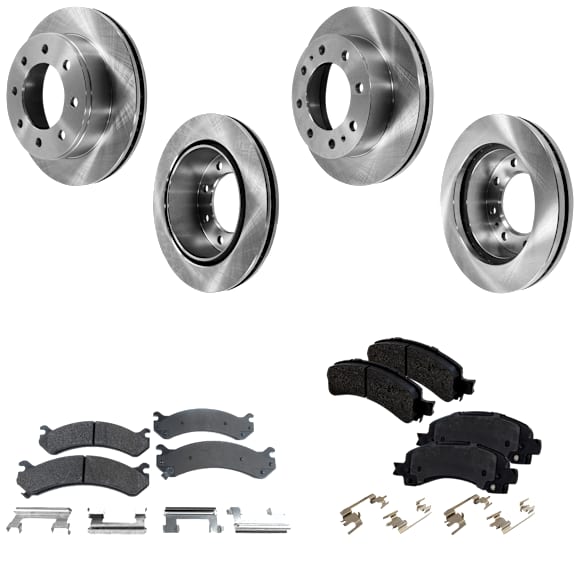 4-Wheel Set Front and Rear Brake Disc and Pad Kit, Plain Surface 8 Lugs Front-324.61 mm/Rear-329.95 mm Ceramic Pro-Line Series, Includes (2) Brake Pad Set and (4) Brake Disc
