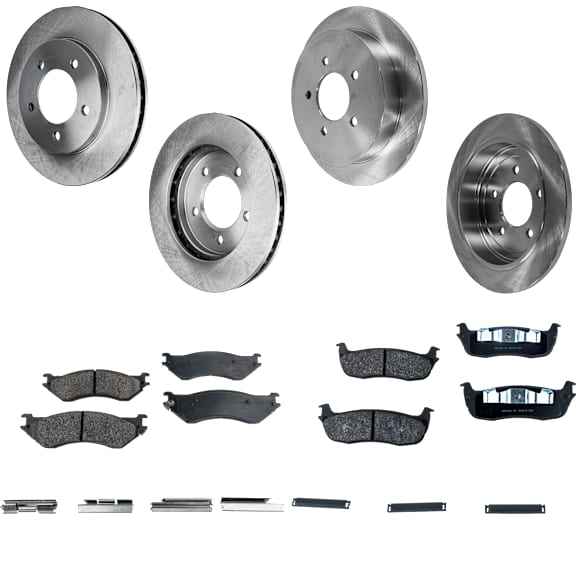 4-Wheel Set Front and Rear Brake Disc and Pad Kit, Plain Surface Front-308 mm/Rear-334.01 mm 4WD Pro-Line Series, Includes (2) Brake Pad Set and (4) Brake Disc