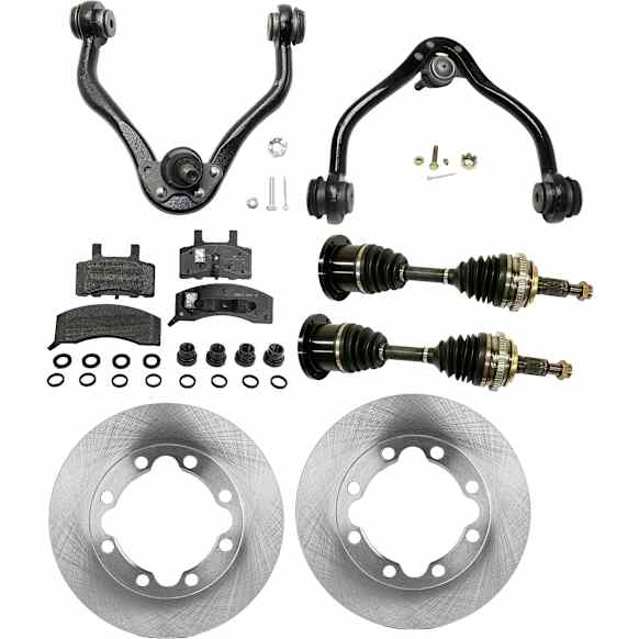 1992 GMC K2500 - 7-Piece Kit Front, Driver and Passenger Side Axle Assembly - New 7-Piece Kit 4WD, Includes (2) Brake Disc, (1) Brake Pad Set, (2) Control Arm and (2) Axle Assembly
