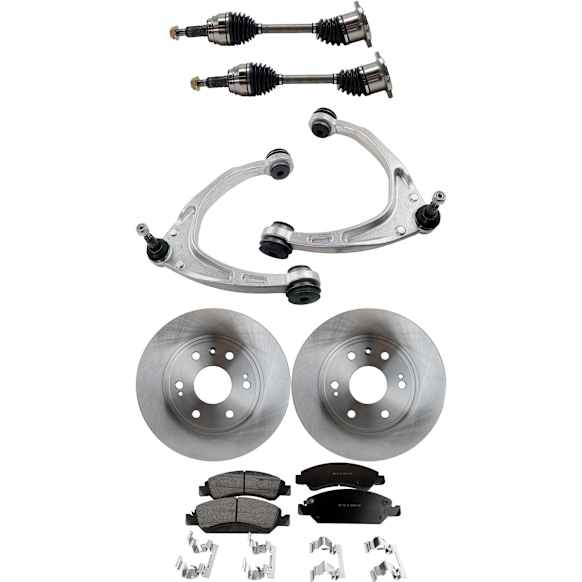7-Piece Kit Front, Driver and Passenger Side Axle Assembly, New Kit, Includes (2) Brake Disc, (1) Brake Pad Set, (2) Control Arm and (2) Axle Assembly