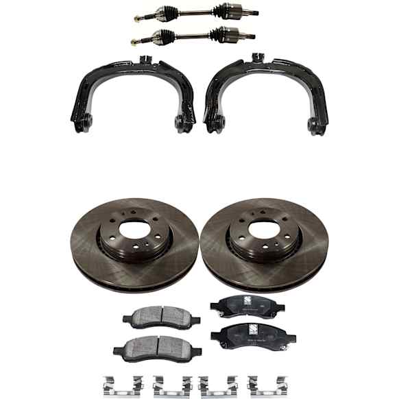 7-Piece Kit Front, Driver and Passenger Side Axle Assembly - New 7-Piece Kit, Includes (2) Brake Disc, (1) Brake Pad Set, (2) Axle Assembly and (2) Control Arm