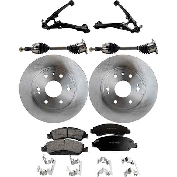 7-Piece Kit Front, Driver and Passenger Side, Lower Control Arm Kit, Includes (1) Brake Pad Set, (2) Control Arm, (2) Axle Assembly and (2) Brake Disc