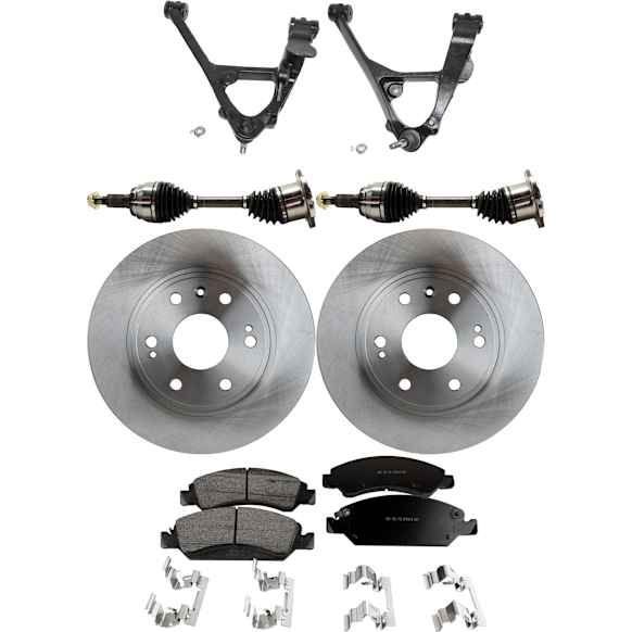 7-Piece Kit Front, Driver and Passenger Side, Lower Control Arm Kit, Includes (1) Brake Pad Set, (2) Control Arm, (2) Axle Assembly and (2) Brake Disc