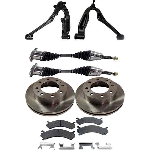7-Piece Kit Front, Driver and Passenger Side, Lower Control Arm Kit, Includes (1) Brake Pad Set, (2) Control Arm, (2) Axle Assembly and (2) Brake Disc