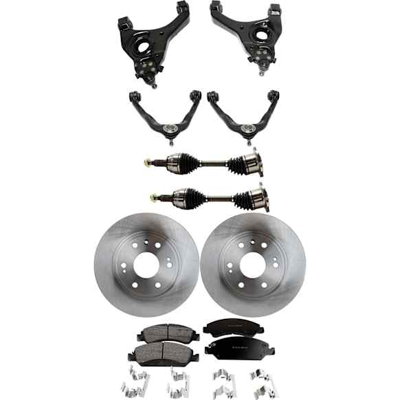 9-Piece Kit Front, Driver or Passenger Side, Upper and Lower Control Arm Kit, Includes (1) Brake Pad Set, (4) Control Arm, (2) Axle Assembly and (2) Brake Disc