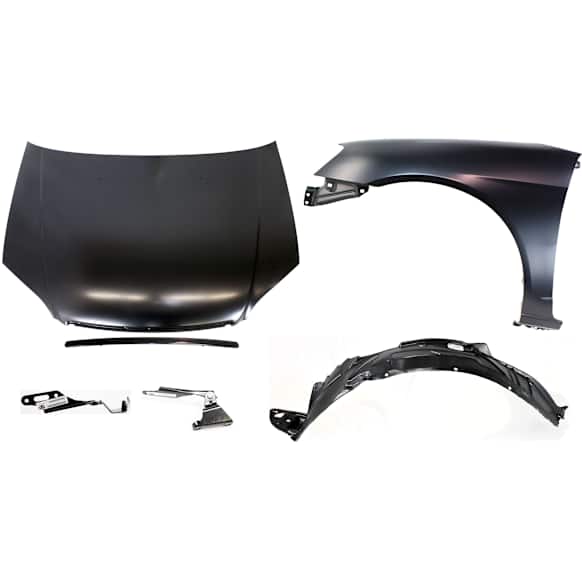 6-Piece Kit Factory Style Hood, Coupe, Steel, Primed, Includes (1) Fender, (1) Fender Liner, (1) Hood, (2) Hood Hinge, and (1) Hood Molding