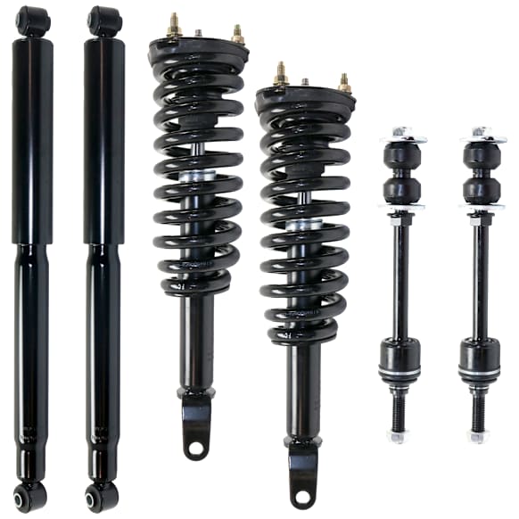 6-Piece Kit Front and Rear, Driver and Passenger Side Shock and Fully Loaded Strut, RWD, Includes (2) Sway Bar Link and (4) Shock Absorber and Strut Assembly