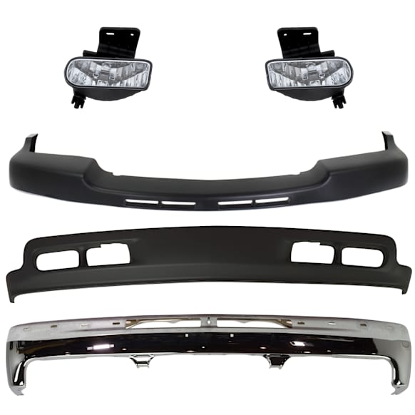 2001 Chevrolet Silverado 2500 HD Base - 4-Piece Kit Front Bumper, New Body Style, Chrome, Includes (1) Bumper, (1) Bumper Trim, (1) Fog Light and (1) Valance