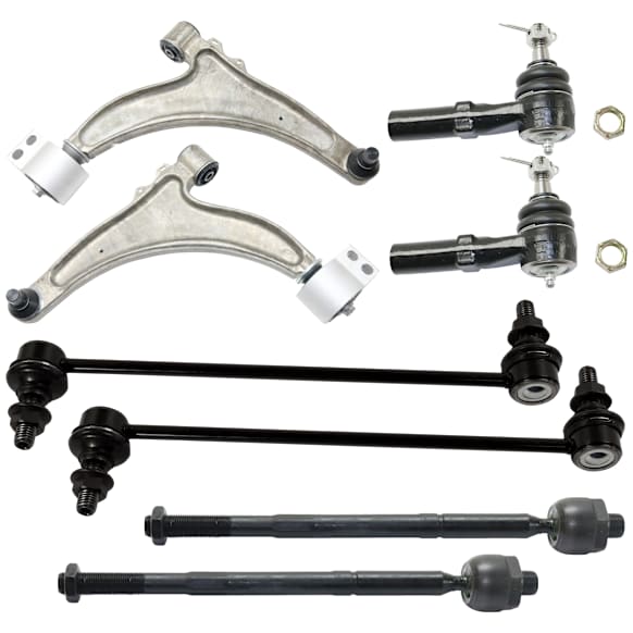 8-Piece Kit Front, Driver and Passenger Side, Lower Control Arm, includes (1) Sway Bar Link, (2) Control Arm, (2) Tie Rod End