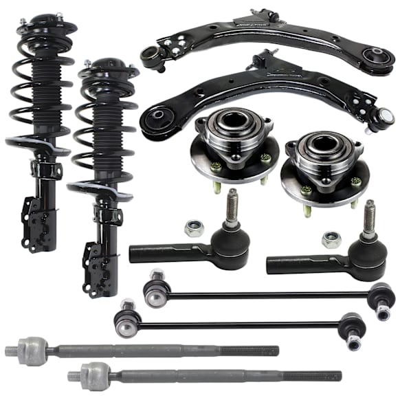 12-Piece Kit Front, Driver and Passenger Side Fully Loaded Strut, FWD, Includes (2) Control Arm, (2) Loaded Strut, (2) Sway Bar Link, (4) Tie Rod End, and (2) Wheel Hub
