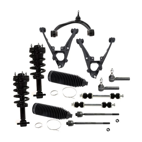 14-Piece Kit Front, Driver and Passenger Side Fully Loaded Strut, Includes (4) Control Arm, (4) Tie Rod End, (2) Sway Bar Link, (2) Steering Rack Boot and (2) Shock Absorber and Strut Assembly