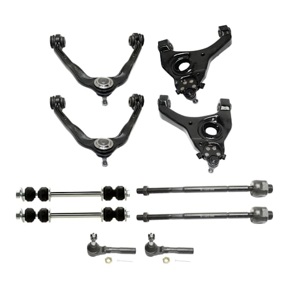 10-Piece Kit Front, Driver and Passenger Side, Lower Control Arm, Includes (4) Control Arm, (4) Tie Rod End and (2) Sway Bar Link