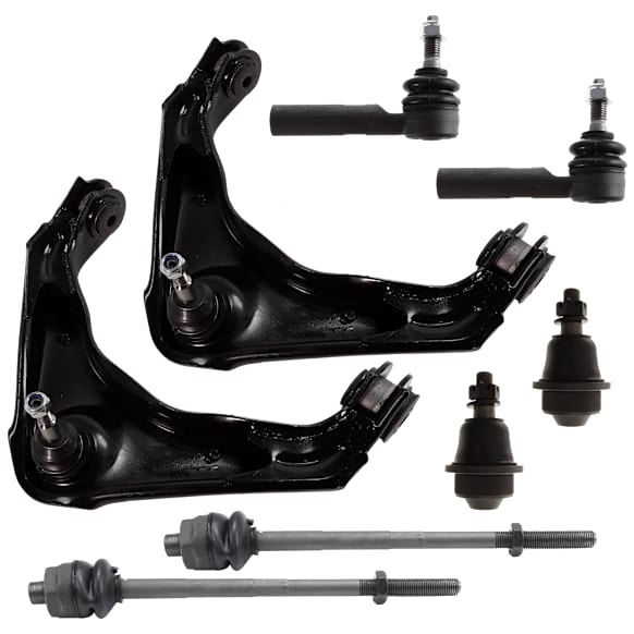 8-Piece Kit Front, Driver and Passenger Side, Upper Control Arm, includes (2) Ball Joint, (2) Control Arm, and (4) Tie Rod End