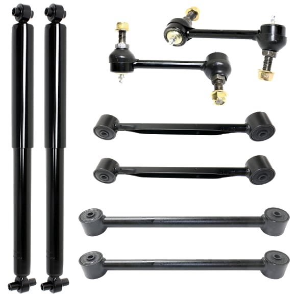 8-Piece Kit Rear, Driver and Passenger Side, Upper and Lower Control Arm, Includes (4) Control Arm, (2) Sway Bar Link and (2) Shock Absorber and Strut Assembly
