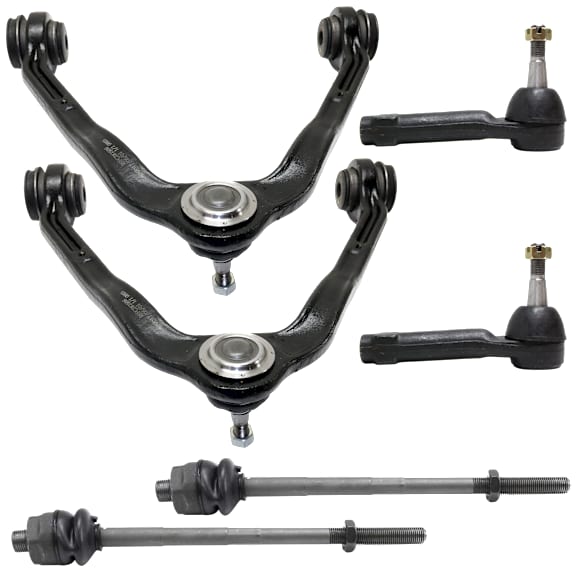 6-Piece Kit Front, Driver and Passenger Side, Upper Control Arm, Includes (2) Control Arm and (4) Tie Rod End