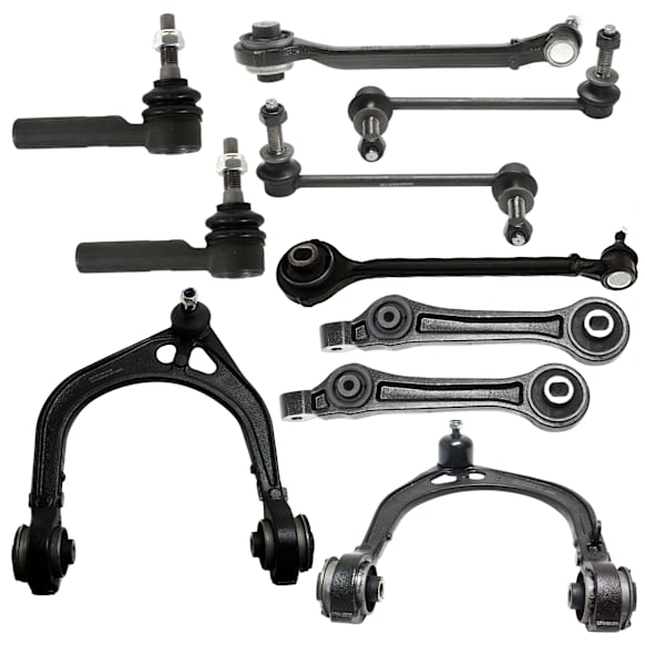 10-Piece Kit Front, Driver and Passenger Side, Upper and Lower, Control Arm, RWD, Includes (6) Control Arm, (2) Sway Bar Link, and (2) Tie Rod End