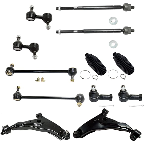 2004 Mitsubishi Eclipse - 12-Piece Kit Front, Driver and Passenger Side, Lower Control Arm, FWD,  Includes (2) Control Arm, (2) Steering Rack Boot, (4) Sway Bar Link, and (4) Tie Rod End
