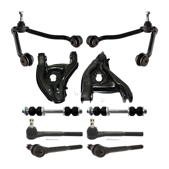 10-Piece Kit Front, Driver and Passenger Side, Upper and Lower Control Arm, Includes (4) Control Arm, (4) Tie Rod End and (2) Sway Bar Link