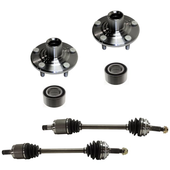 6-Piece Kit Front, Driver and Passenger Side Axle Assembly, includes (2) Axle Assembly, (2) Wheel Bearing, and (2) Wheel Hub