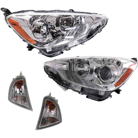 2013 Toyota Prius C - 4-Piece Kit Driver and Passenger Side Halogen Headlight, With bulb(s), OE Replacement,  Includes (2) Headlight and (2) Turn Signal Light