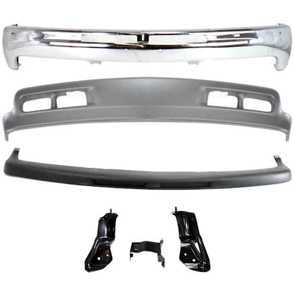 2001 Chevrolet Silverado 1500 Base - 4-Piece Kit Front Bumper, 4WD, Old Body Style, Chrome, Includes (1) Bumper, (1) Valance, (1) Bumper Trim and (1) Bumper Bracket